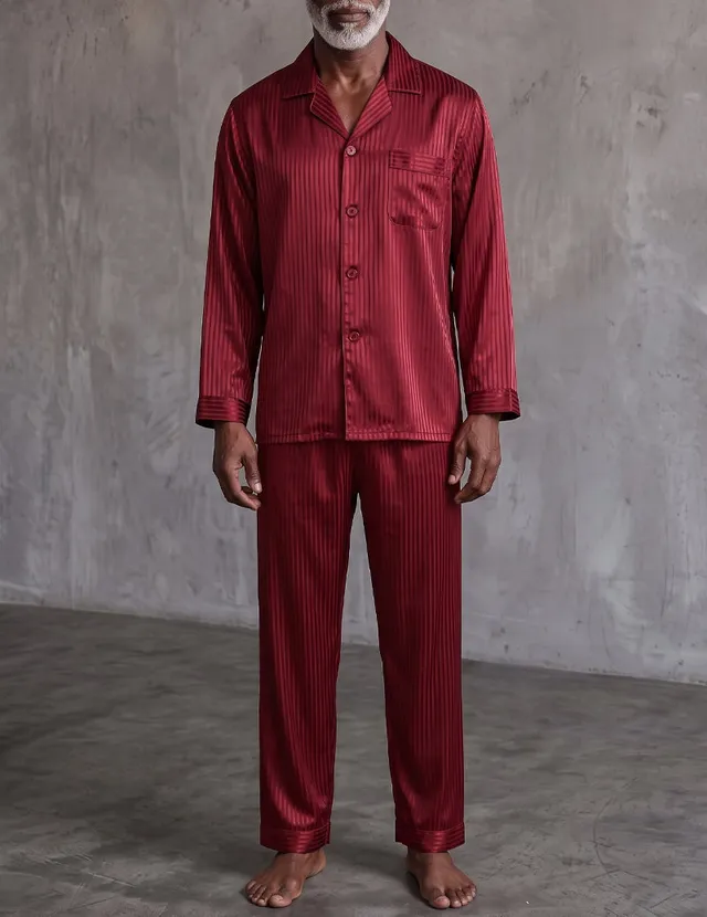ekouaer-men-satin-pyjama-rot-streifen-langarm-paspel image 1