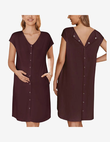 ekouaer-maternity-stillnachthemd-mit-taschen-knopfleiste image 5