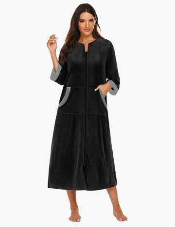 ekouaer-robes-velours-bademantel-reissverschluss-3-4-arm image 3