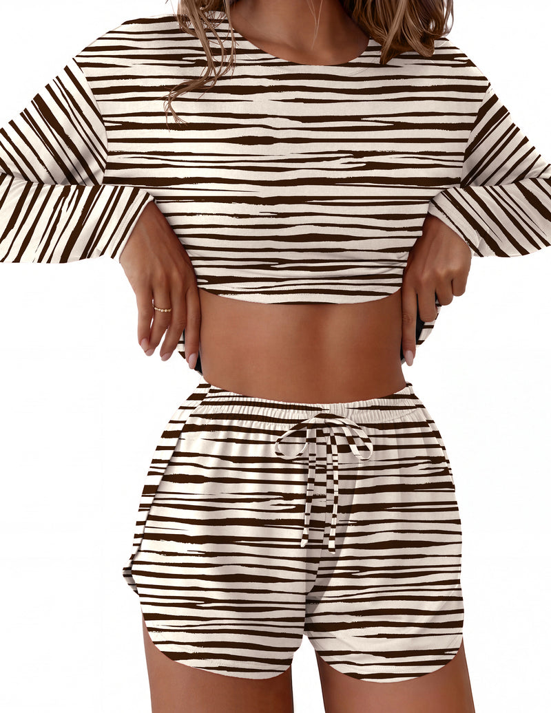 ekouaer-pajama-sets-langarm-schlafanzug-shorts-kirschen image 1