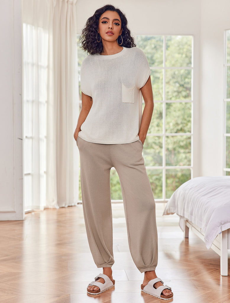ekouaer-pajama-sets-versatile-knit-2-piece-schlafanzug-2-teilig-mit-taschen image 1