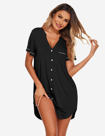 ekouaer-nightgowns-button-nachthemd-kurzarm-stillen image 3