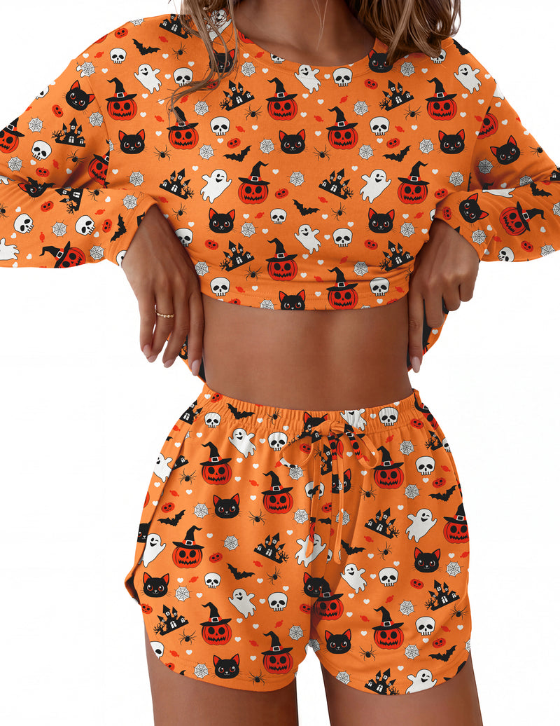 ekouaer-pajama-sets-shorty-langarm-rosa-leopard image 2