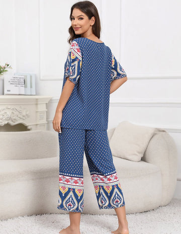 ekouaer-pajama-sets-kurzarm-capri-pyjama-blumen-taschen image 3