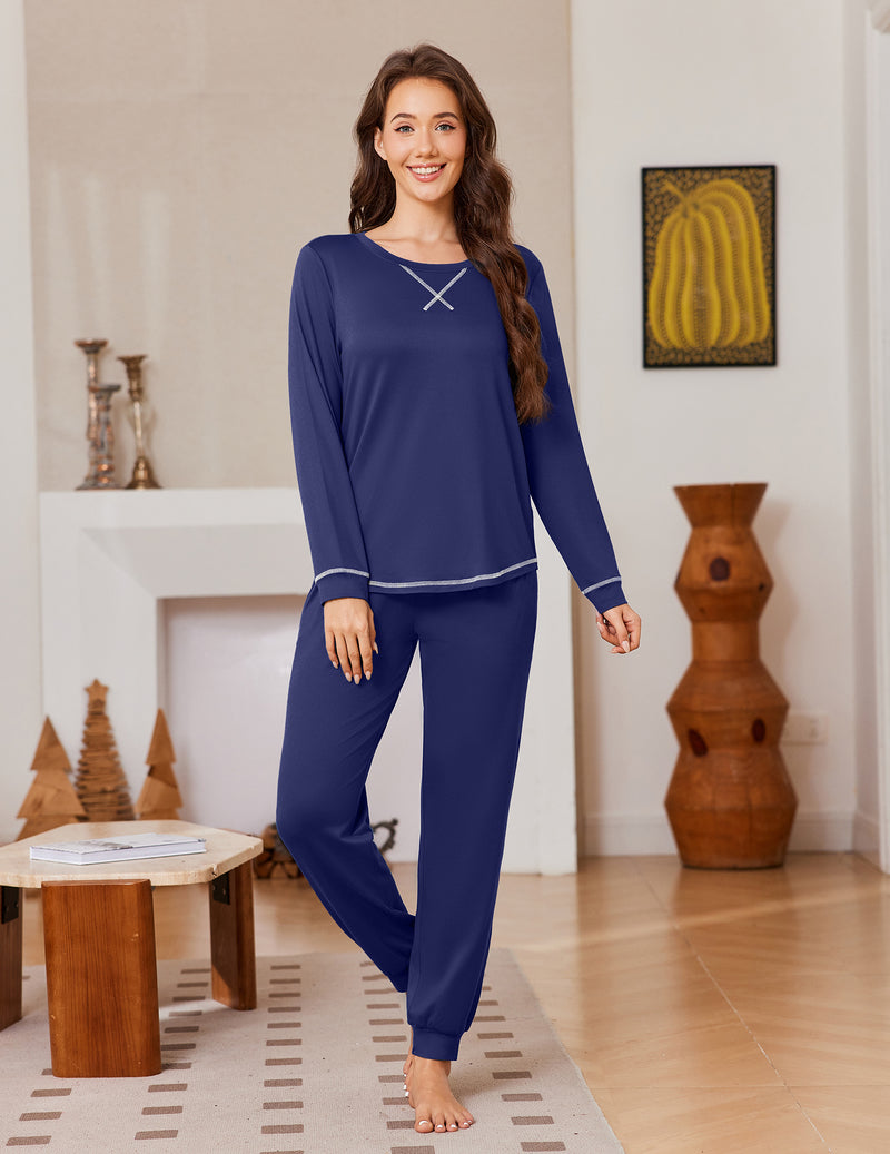 ekouaer-pajama-sets-cozy-pyjama-navy-jogger-mit-taschen image 6