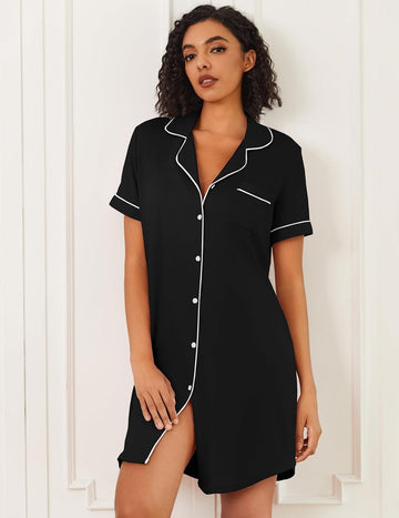 ekouaer-nightgowns-bamboo-sleepshirt-nachthemd-kurzarm-still image 5
