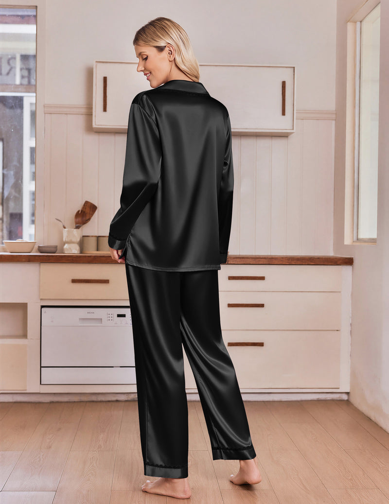 ekouaer-pajama-sets-long-sleeve-satin-schlafanzug-v-ausschnitt-2-teilig image 2