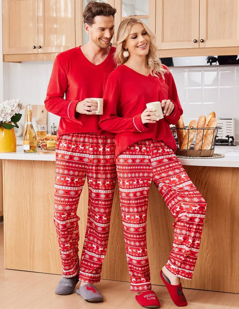 ekouaer-men-samt-schlafanzug-langarm-partner-pyjama image 1