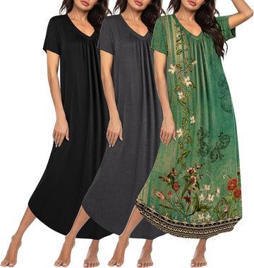 ekouaer-nightgowns-nachthemd-3er-pack-kurzarm-v-ausschnitt image 3