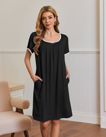 ekouaer-nightgowns-hauskleid-kurzarm-mit-taschen-knielang image 5