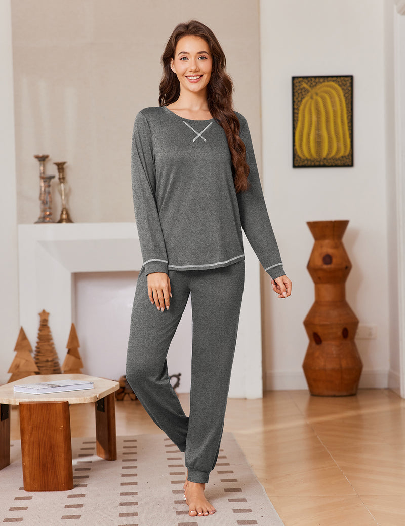 ekouaer-pajama-sets-cozy-pyjama-navy-jogger-mit-taschen image 5