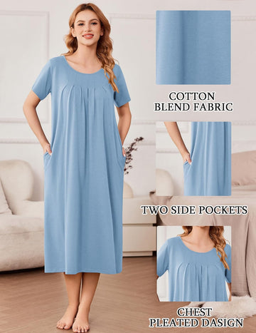 ekouaer-nightgowns-hauskleid-midi-kurzarm-taschen-plus-size image 5