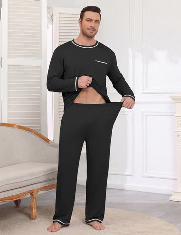 ekouaer-men-schlafanzug-herren-langarm-2-teilig-mit-taschen image 7