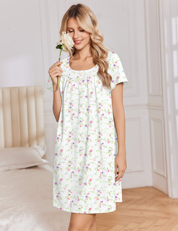 ekouaer-nightgowns-cotton-nachthemd-blumen-kurzarm-baumwolle image 2