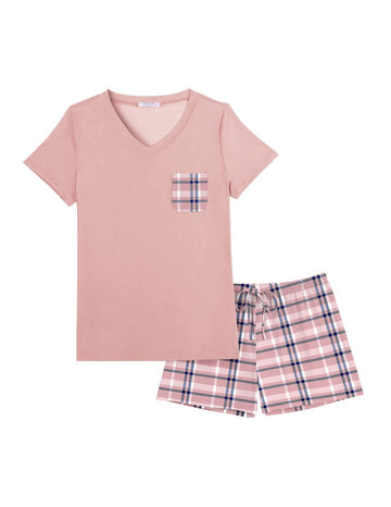 ekouaer-pajama-sets-v-neck-shorts-pyjama-lounge-set-kurzarm image 5