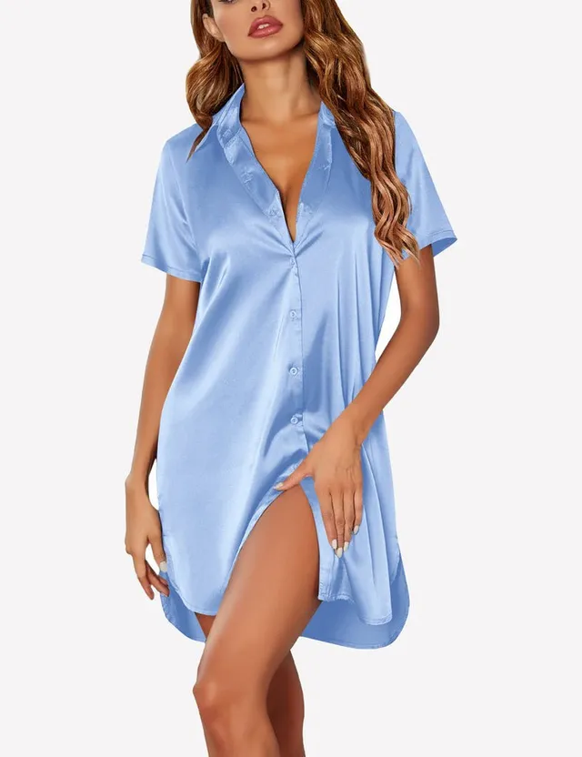 ekouaer-nightgowns-satin-nachthemd-knopfleiste-kurzarm image 1