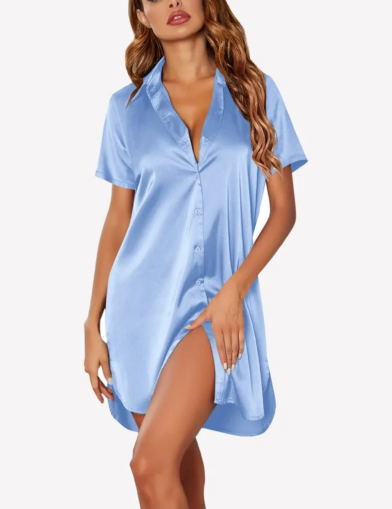ekouaer-nightgowns-satin-nachthemd-knopfleiste-kurzarm image 1