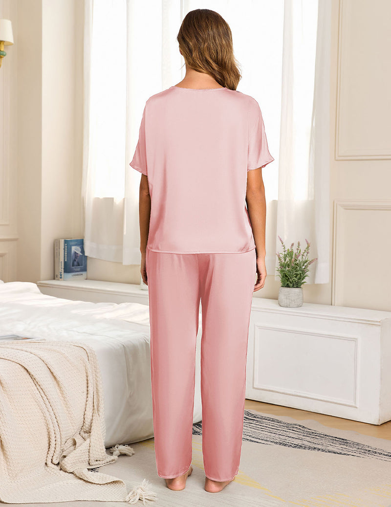 ekouaer-pajama-sets-satin-schlafanzug-rosa-v-ausschnitt image 3