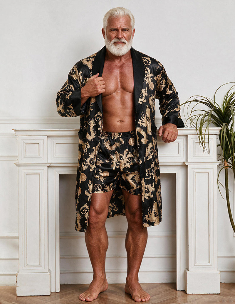 ekouaer-men-kimono-satin-drachenprint-shorts-schwarz image 3