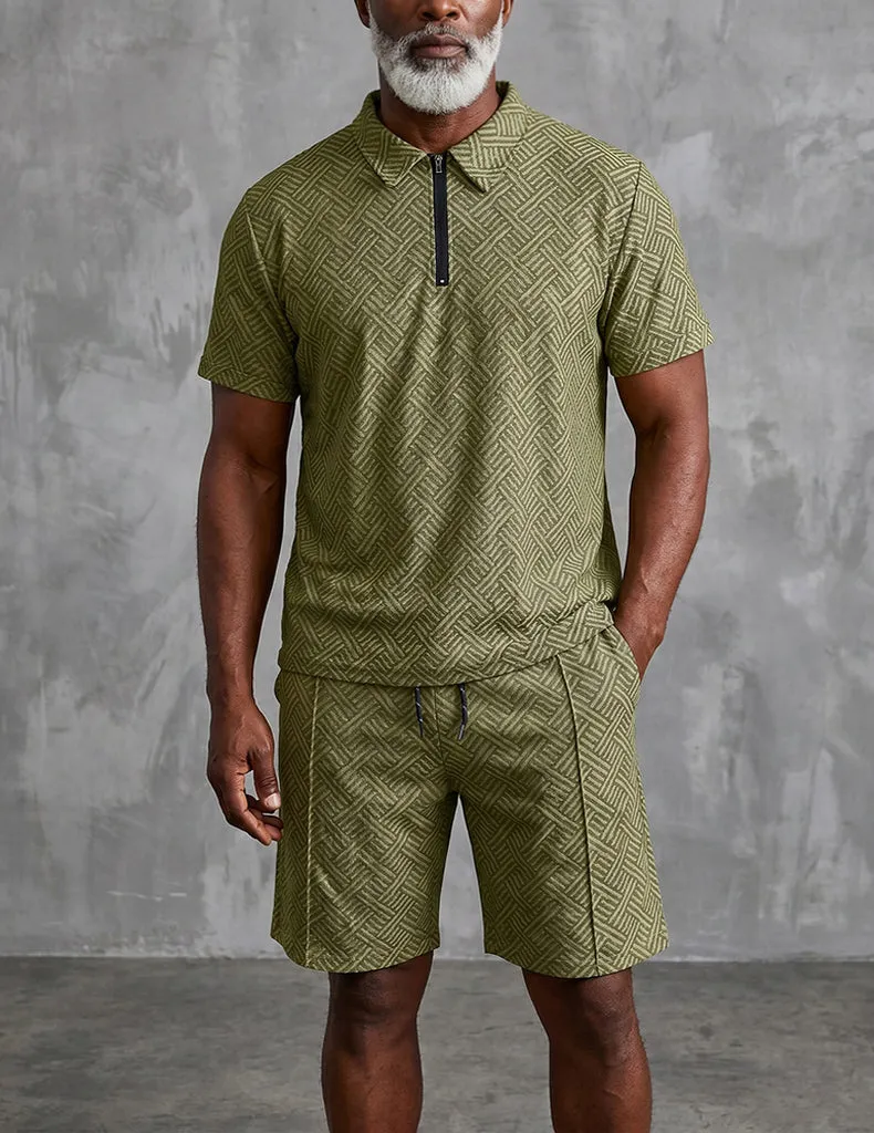 ekouaer-herren-set-polo-quarter-zip-shorts-geometrieprint image 1