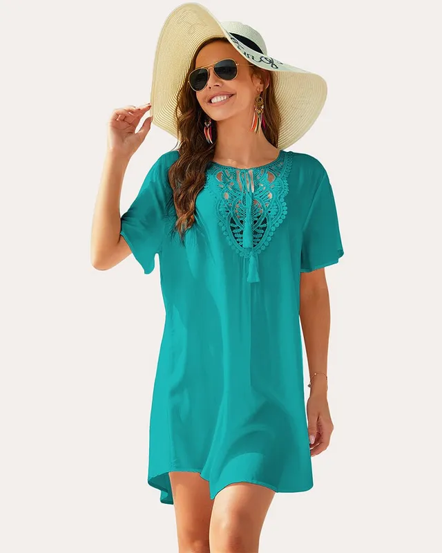 ekouaer-swimwear-lace-v-neck-strandkleid-h-kelspitze image 1