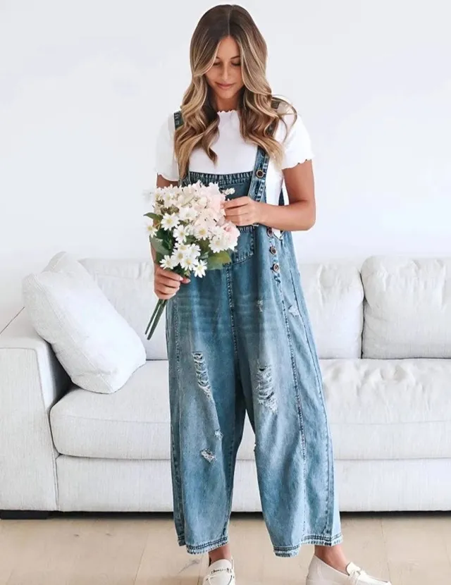 ekouaer-jumpsuits-jeans-latzhose-weit-hellblau image 1