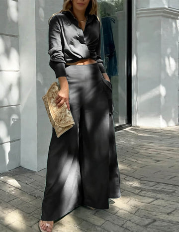 ekouaer-leinen-zweiteiler-crop-shirt-weite-cargo-hose image 5