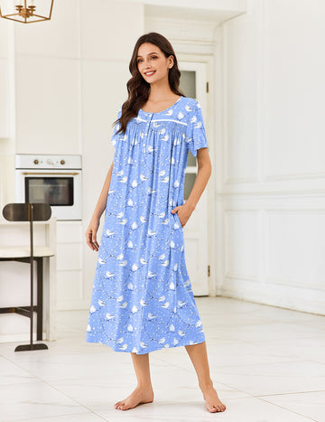 ekouaer-nightgowns-baumwoll-nachthemd-kurzarm-mit-taschen image 2