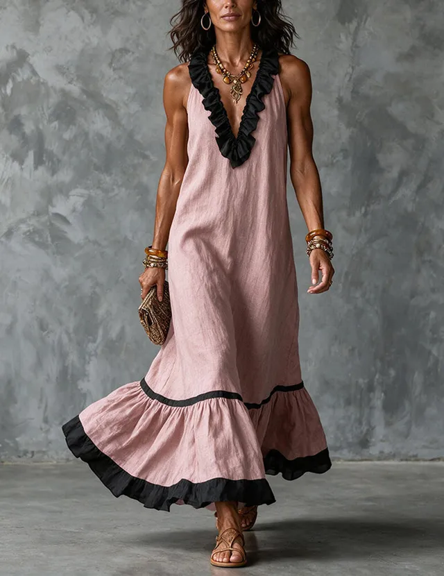 ekouaer-nightgowns-r-schen-halter-maxikleid-baumwolle-schwarz image 1
