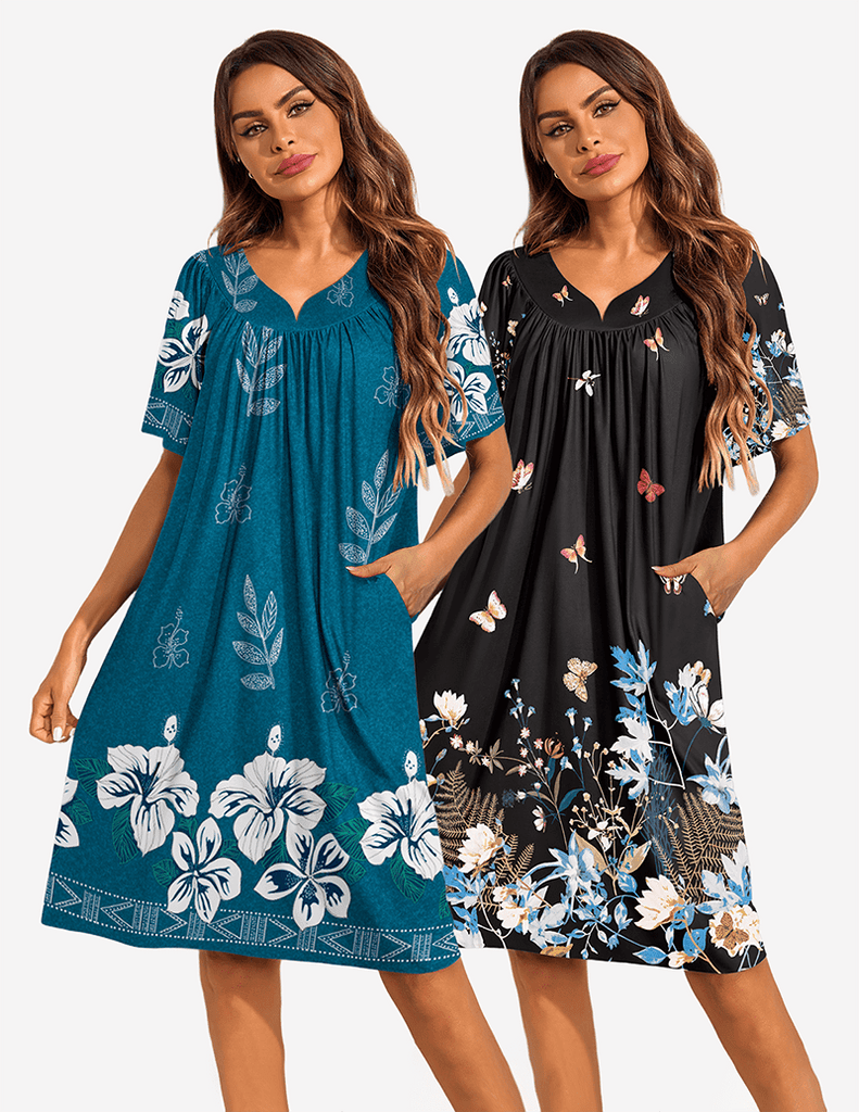 ekouaer-nightgowns-nachthemd-2er-pack-blumen-v-ausschnitt image 1
