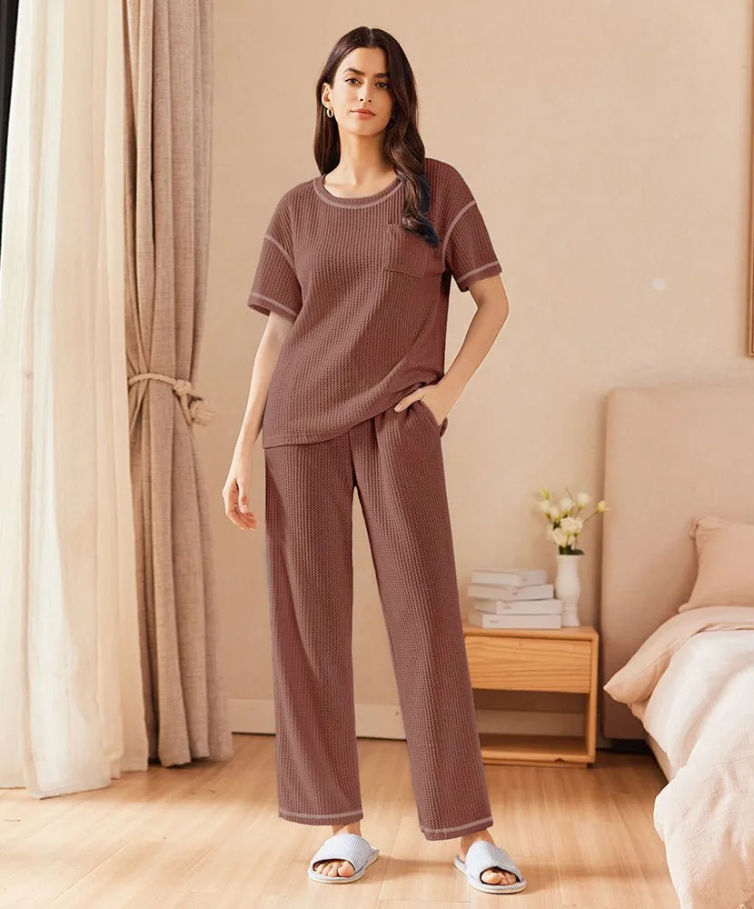 ekouaer-pajama-sets-waffle-pyjama-set-leicht-mit-taschen image 1