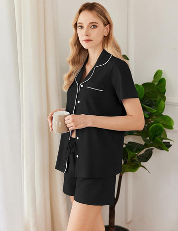 ekouaer-pajama-sets-cotton-schlafanzug-kurzarm-baumwolle image 3