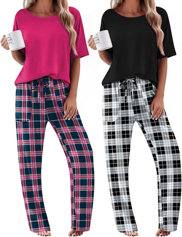 ekouaer-pajama-sets-2er-schlafanzug-kurzarm-taschen image 5