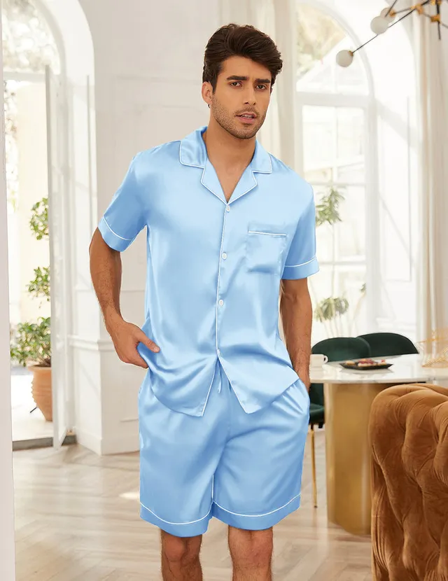 ekouaer-pajama-sets-satin-schlafanzug-kurzarm-mit-hose image 1