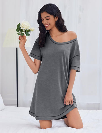 ekouaer-nightgowns-cotton-oversize-nachthemd-kurzarm image 5
