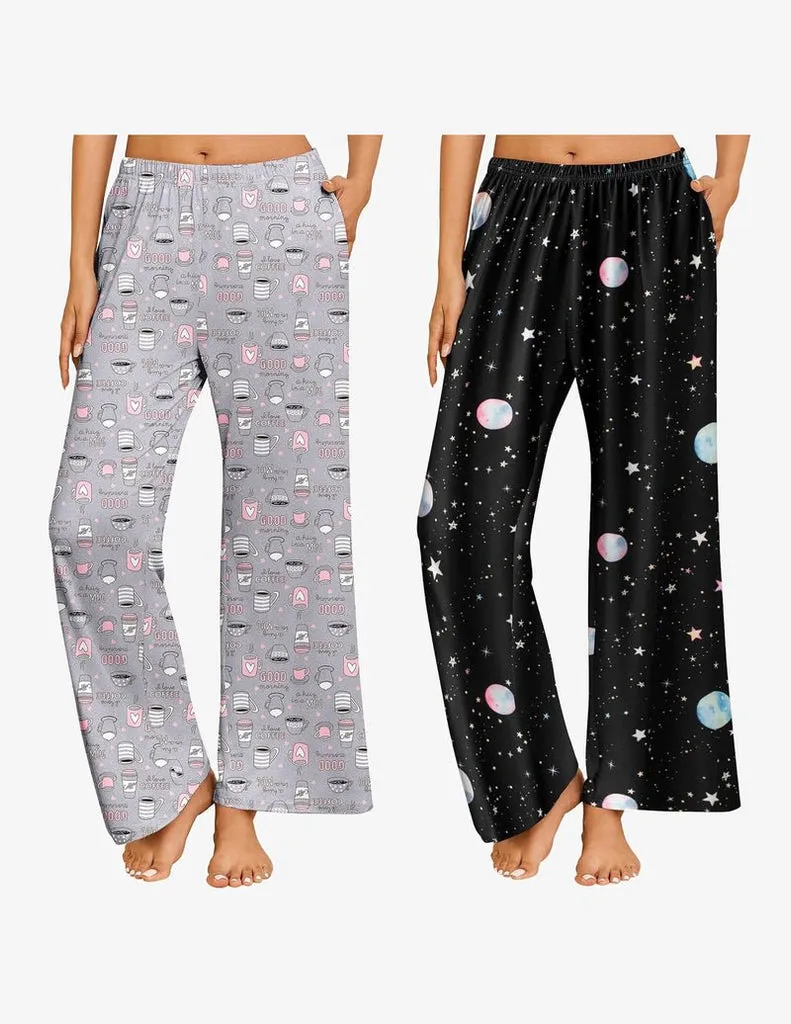 ekouaer-pajama-sets-schlafhose-wide-leg-2er-pack-mit-taschen image 1