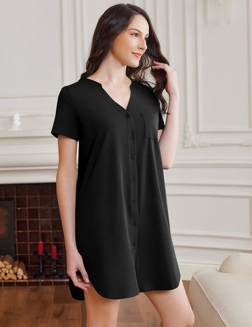 ekouaer-nightgowns-cotton-sleep-shirt-nachthemd-kurzarm-kn-pfe image 3