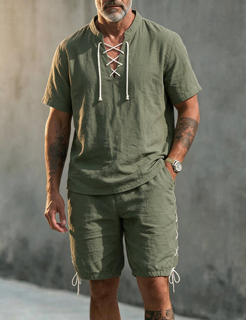 ekouaer-men-leinen-shirt-shorts-set-zweiteiler-sommer image 5