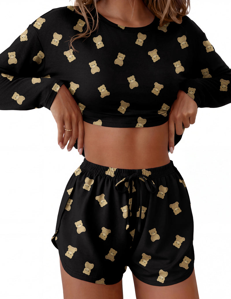 ekouaer-pajama-sets-shorty-langarm-rosa-leopard image 7