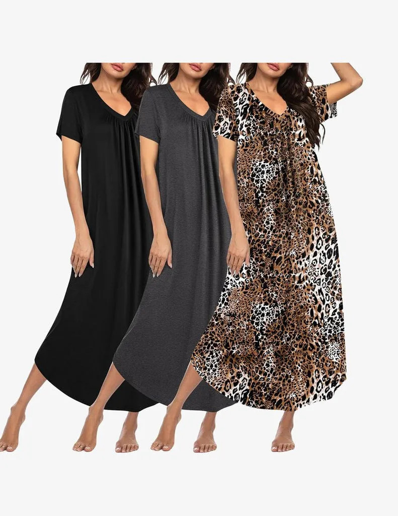 ekouaer-nightgowns-nachthemd-3er-pack-kurzarm-v-ausschnitt image 1