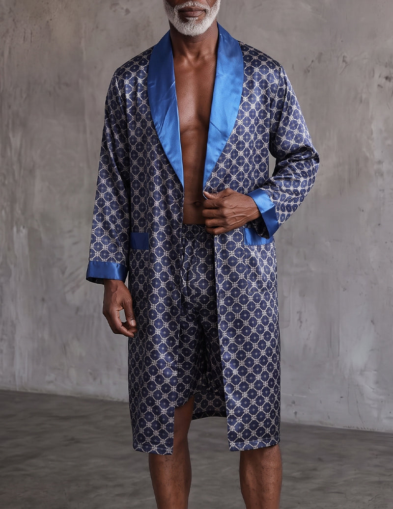 ekouaer-satin-morgenmantel-herren-set-navy-floral-shorts image 3
