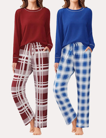 ekouaer-pajama-sets-pyjama-langarm-2er-pack-gemustert-taschen image 7