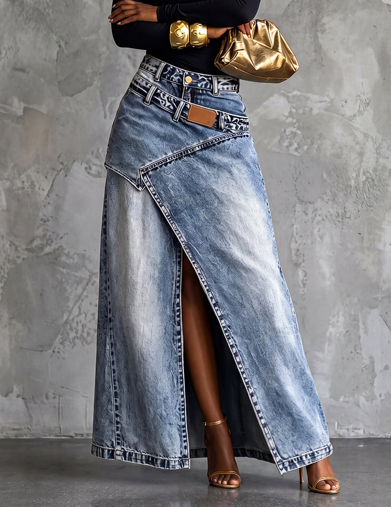 ekouaer-nightgowns-denim-midi-jeansrock-blau-mit-taschen image 1
