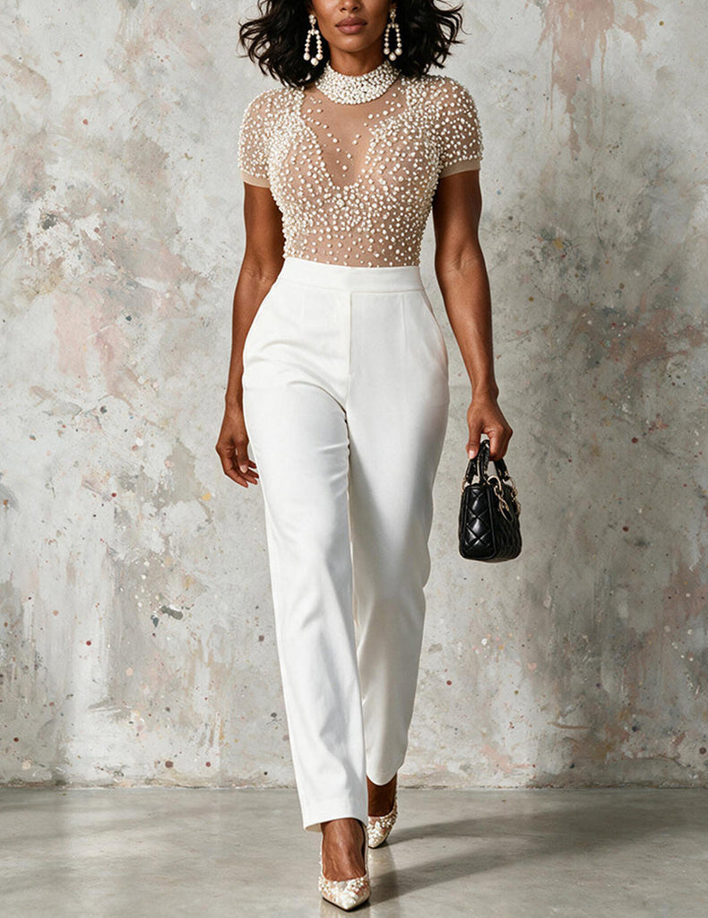 ekouaer-jumpsuits-abend-jumpsuit-damen-perlen-kurzarm-high-waist image 1