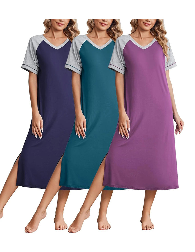 ekouaer-nightgowns-nachthemd-3er-pack-langarm-v-ausschnitt image 5