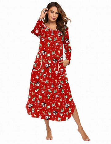 ekouaer-nightgowns-nachthemd-lang-v-ausschnitt-taschen-2 image 7