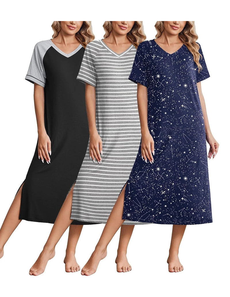 ekouaer-nightgowns-nachthemd-3er-pack-langarm-v-ausschnitt image 6