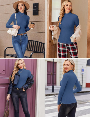 ekouaer-rollkragen-shirt-damen-langarm-ripp-top-fleece-warm image 7