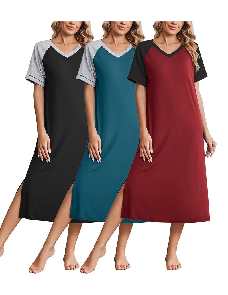 ekouaer-nightgowns-nachthemd-3er-pack-langarm-v-ausschnitt image 7