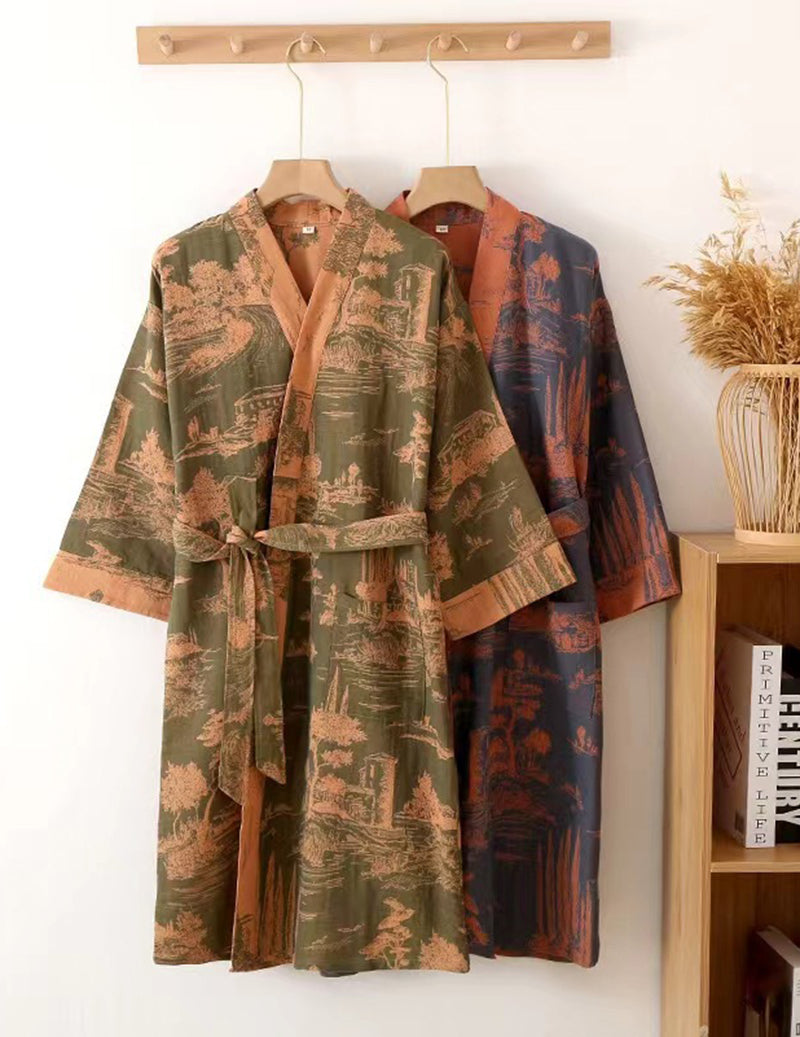 ekouaer-men-kimono-morgenmantel-dunkelblau-m-jacquard image 5